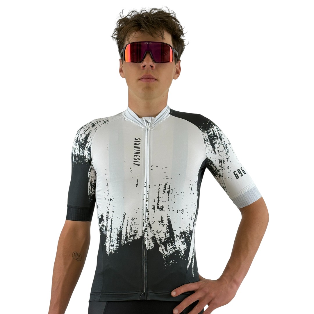 Fahrradtrikot ELITE weiß/schwarz Vorderansicht - Sportswear 696